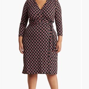 Renee C. Black and Red Geometric Wrap Dress